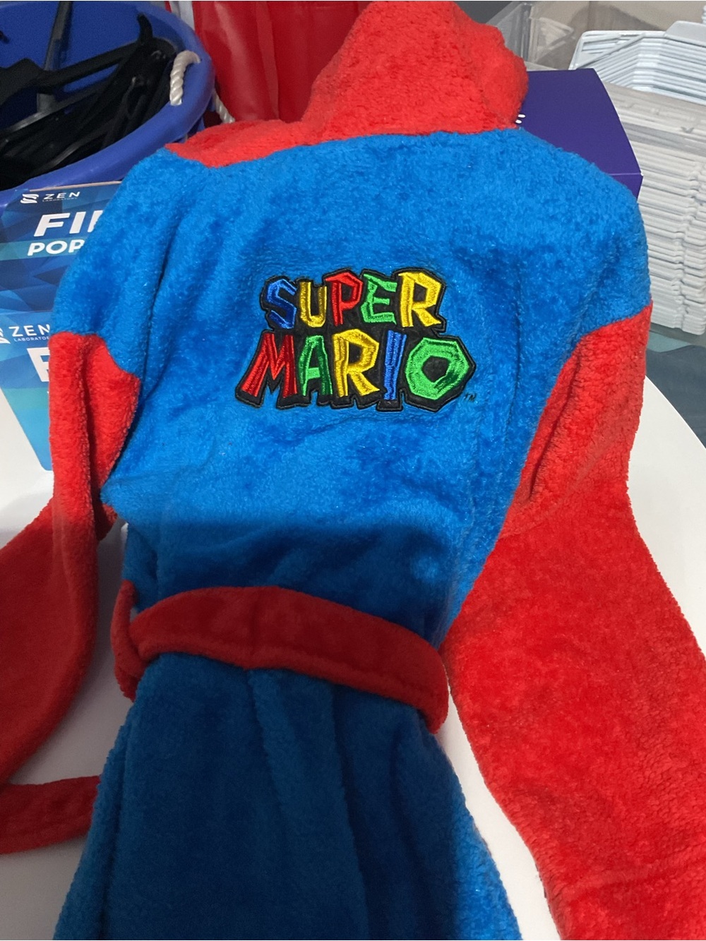 Super Mario Kids Hooded Bath Robe - Blue & Red
